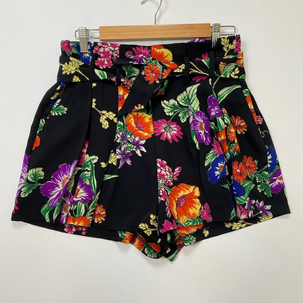 Express Women's Extreme High Rise Floral Flared Tie Belt Shorts Size 10‎